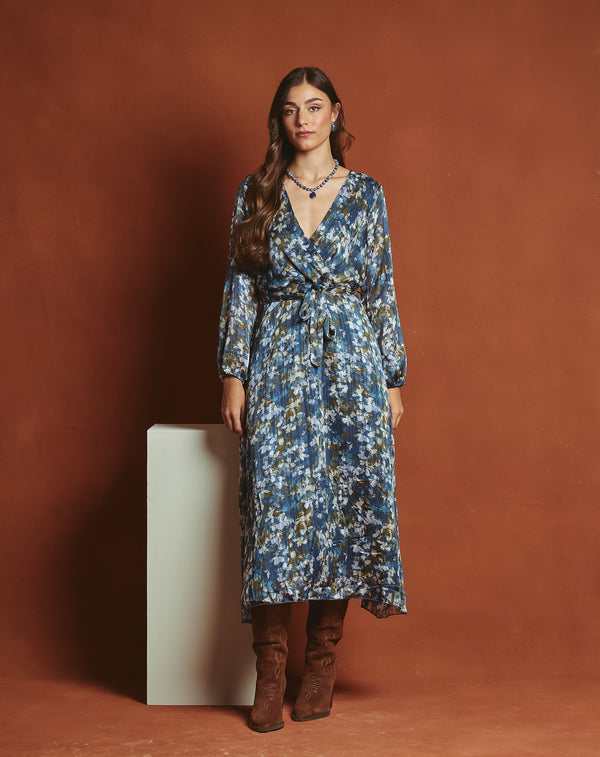 VESTIDO LARGO FLOR SONIA AZUL