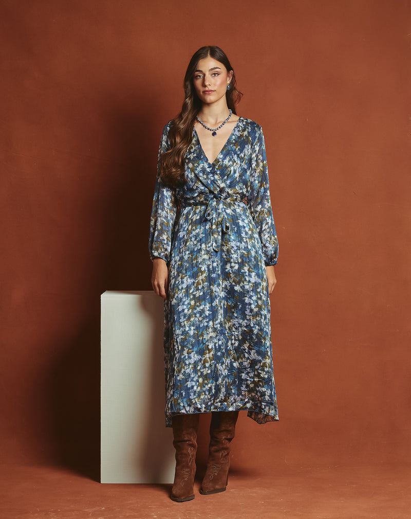 VESTIDO LARGO FLOR SONIA AZUL