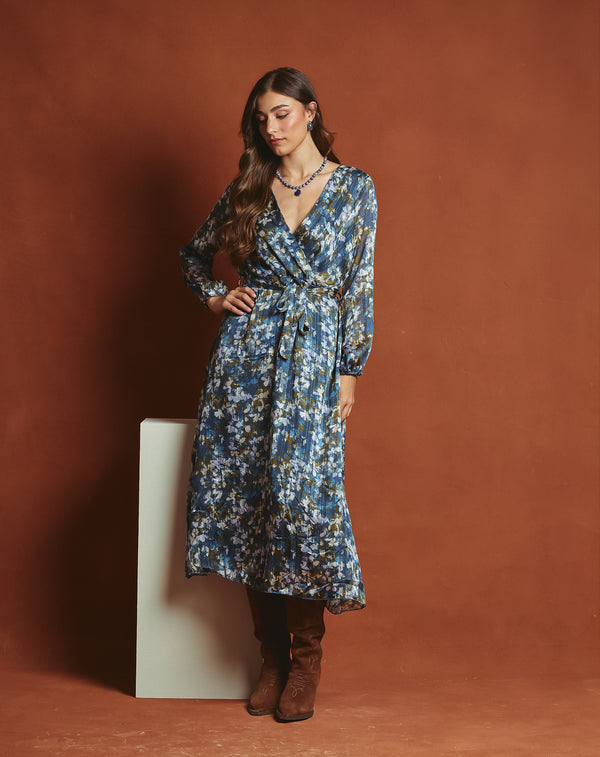 VESTIDO LARGO FLOR SONIA AZUL
