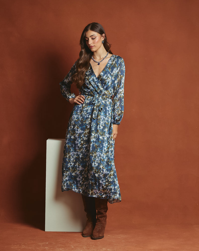 VESTIDO LARGO FLOR SONIA AZUL