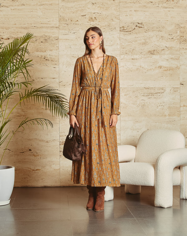 VESTIDO CRUZADO ALBA CAMEL