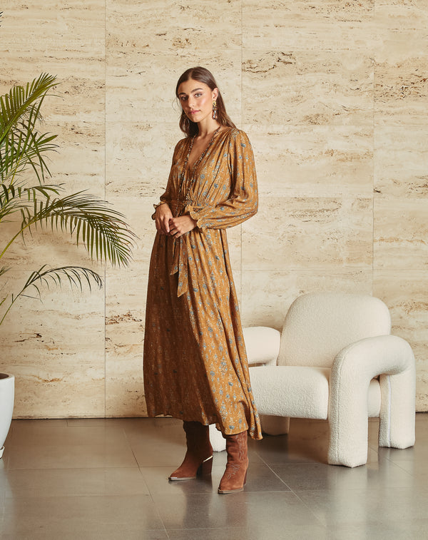 VESTIDO CRUZADO ALBA CAMEL