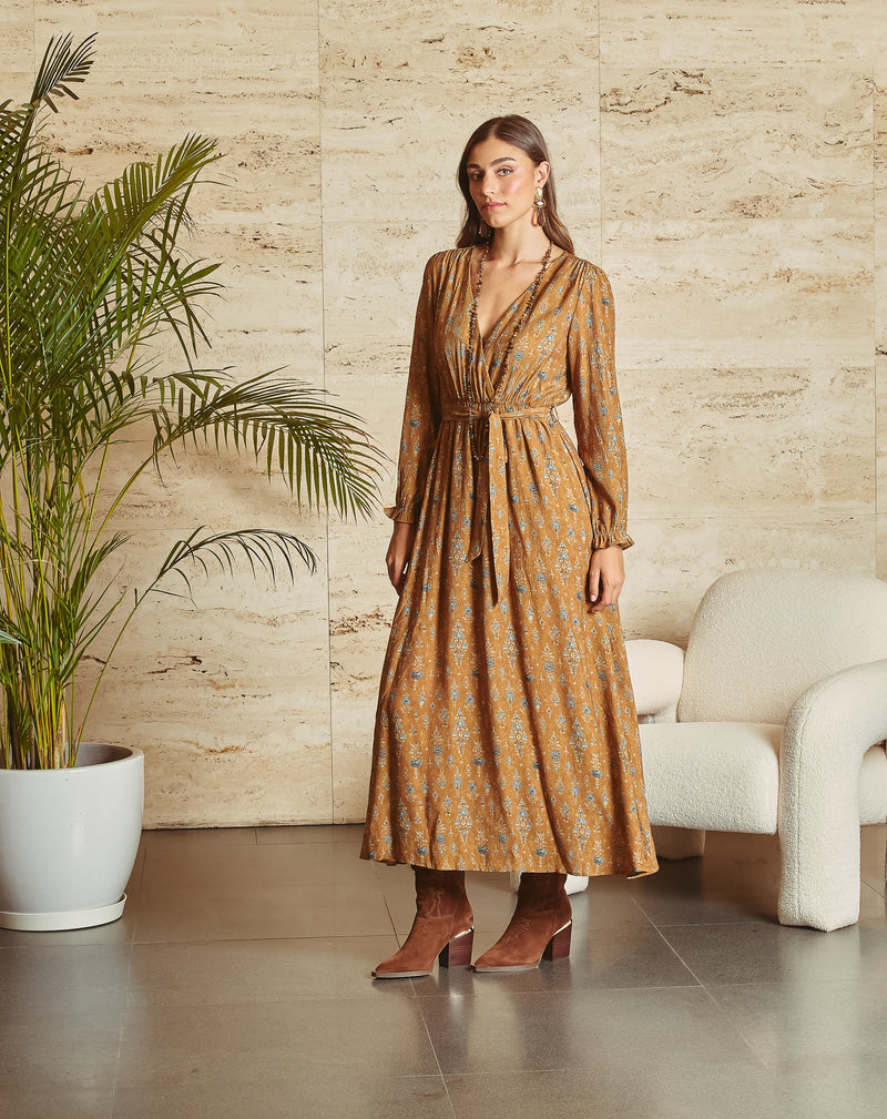 VESTIDO CRUZADO ALBA CAMEL
