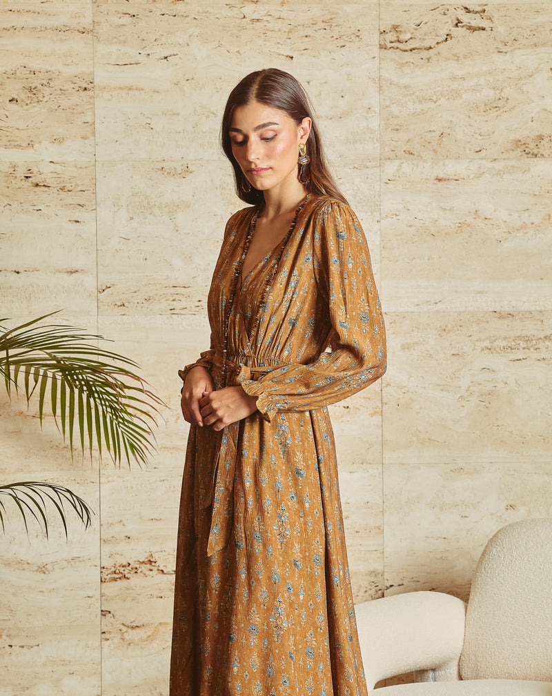 VESTIDO CRUZADO ALBA CAMEL