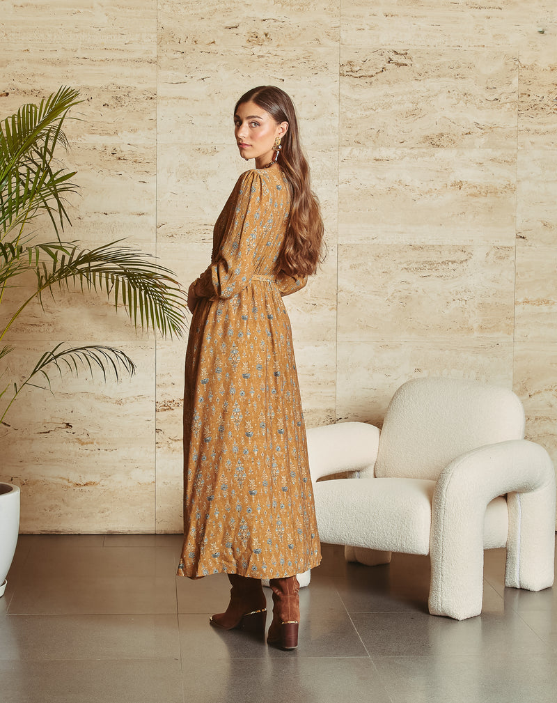 VESTIDO CRUZADO ALBA CAMEL