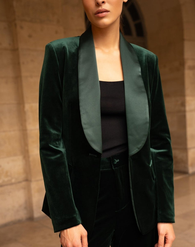 BLAZER VELVET ELEGANT VERDE - Monica Ecco