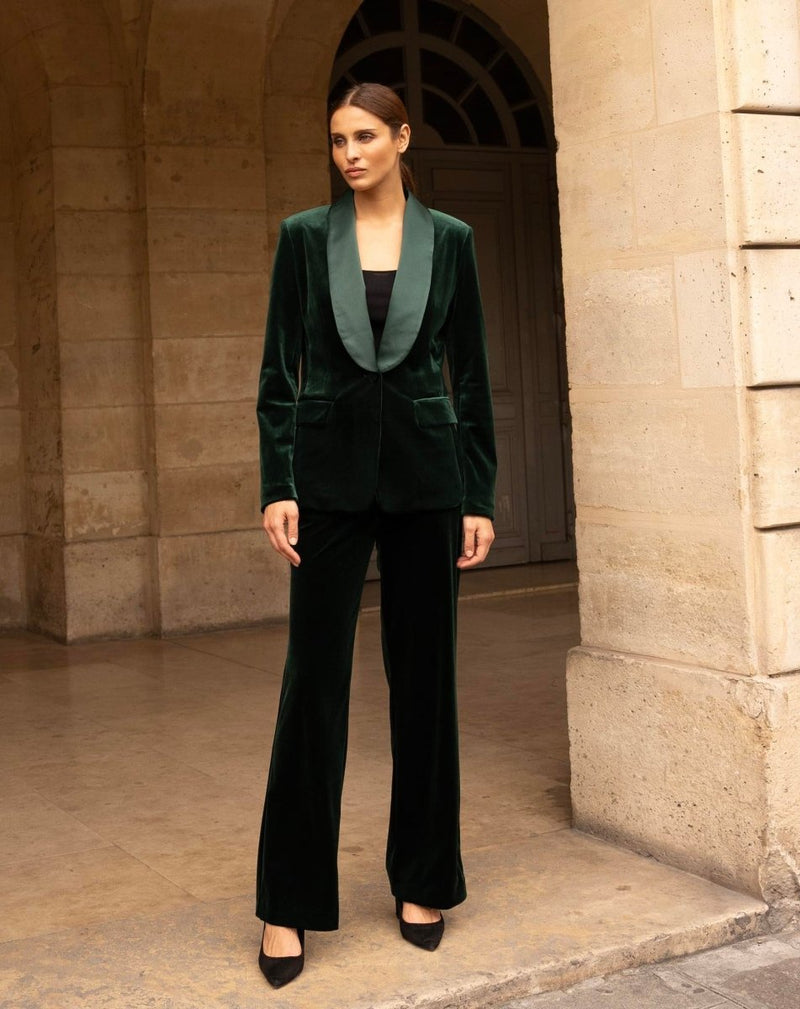 BLAZER VELVET ELEGANT VERDE - Monica Ecco