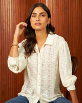 BLUSA ENCAJE PUNTO BEIGE - Monica Ecco