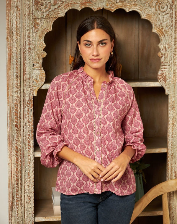 BLUSA ESTAMPADA BURDEOS LAURA - Monica Ecco