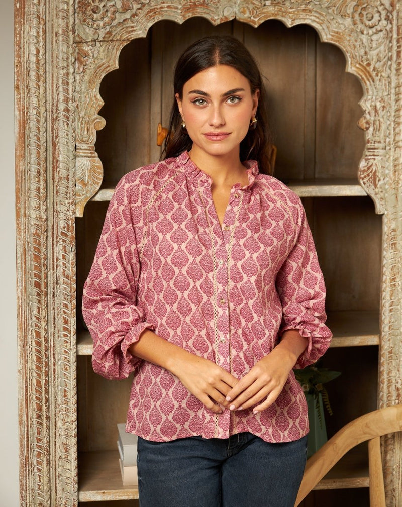 BLUSA ESTAMPADA BURDEOS LAURA - Monica Ecco