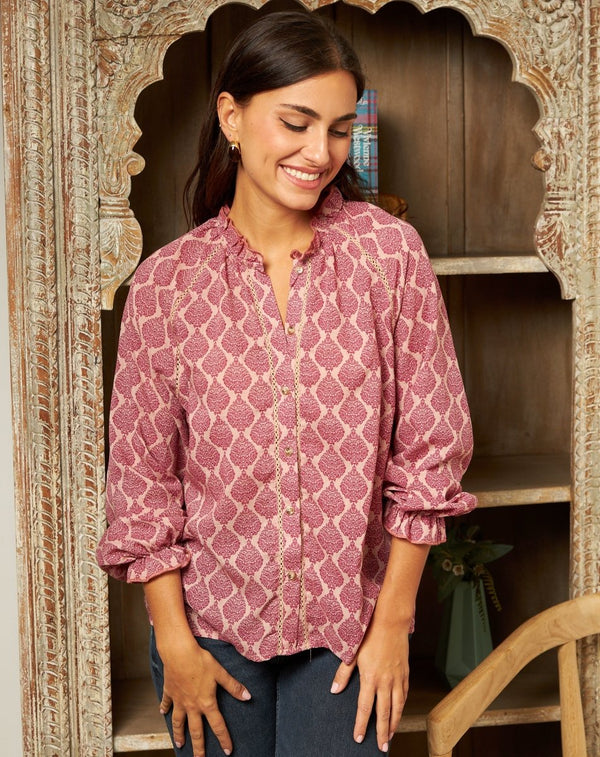 BLUSA ESTAMPADA BURDEOS LAURA - Monica Ecco