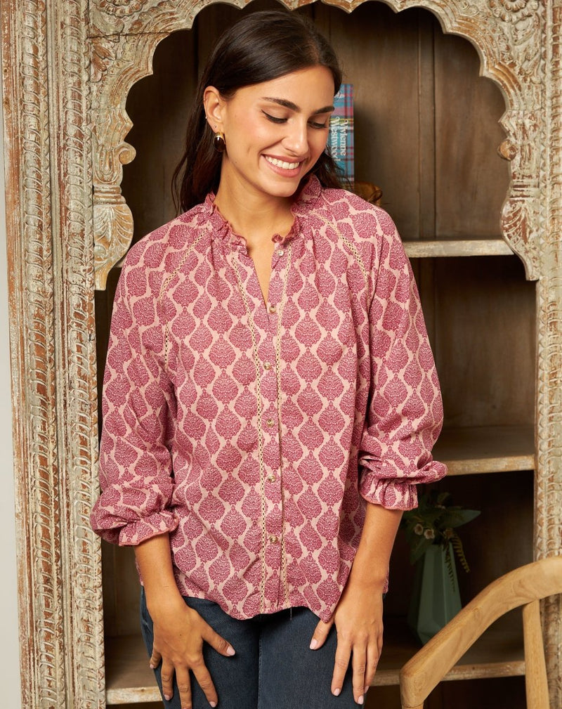 BLUSA ESTAMPADA BURDEOS LAURA - Monica Ecco