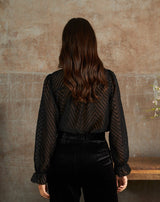 BLUSA PLISADOS TRANSPARENCIAS NEGRO - Monica Ecco