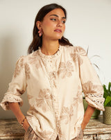 BLUSA ROMÁNTICA FLORA TAUPE - Monica Ecco