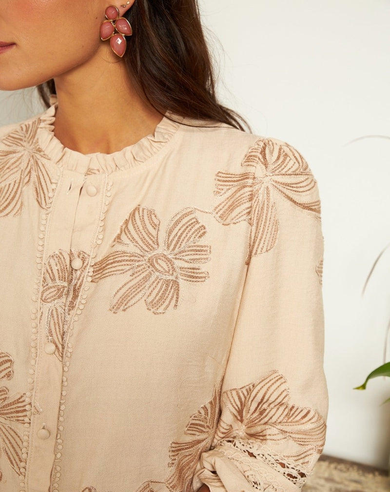 BLUSA ROMÁNTICA FLORA TAUPE - Monica Ecco