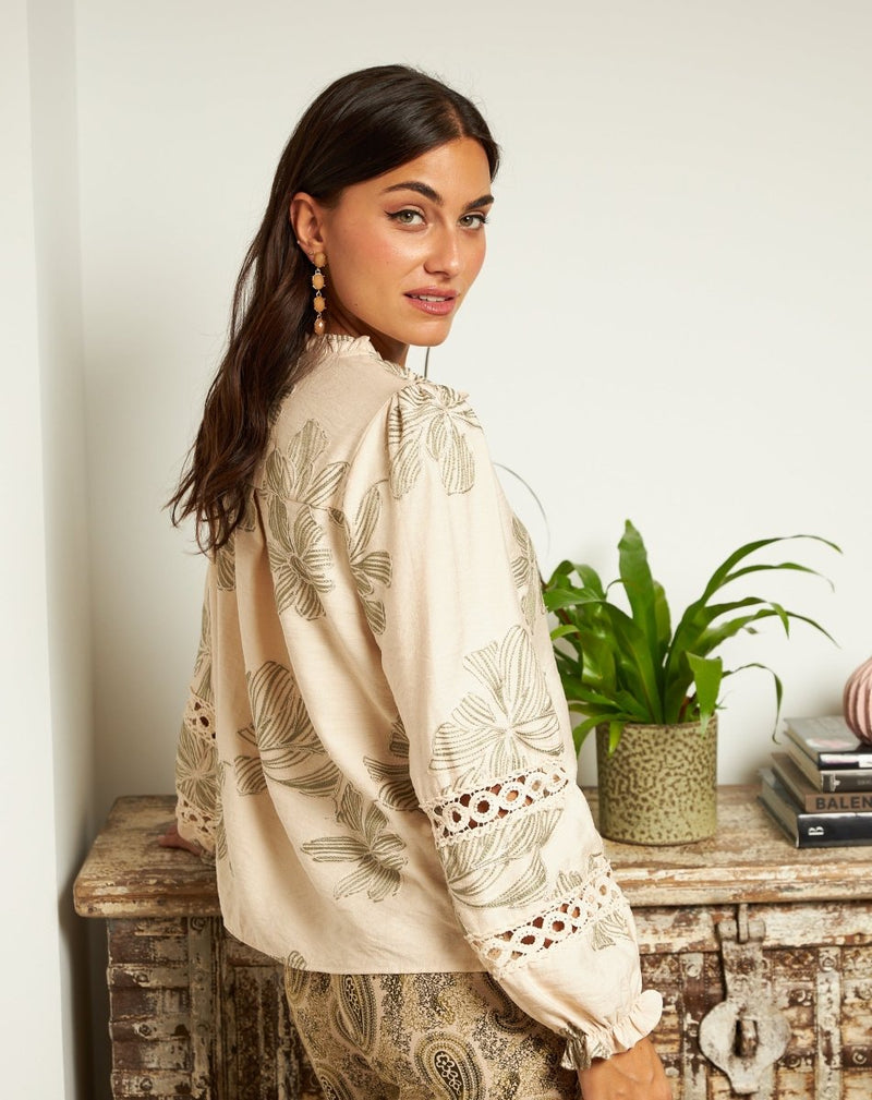 BLUSA ROMÁNTICA FLORA VERDE - Monica Ecco