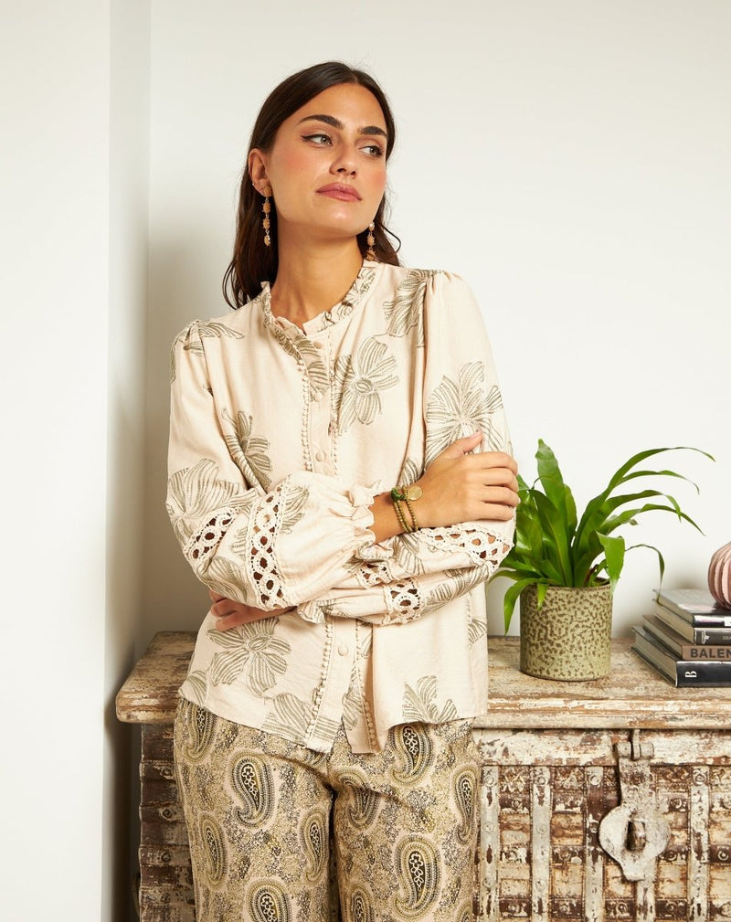 BLUSA ROMÁNTICA FLORA VERDE - Monica Ecco