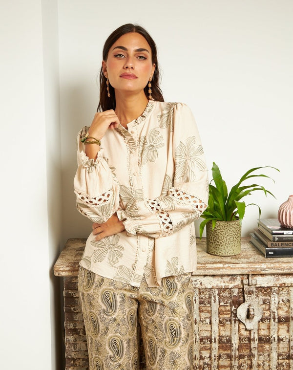 BLUSA ROMÁNTICA FLORA VERDE - Monica Ecco