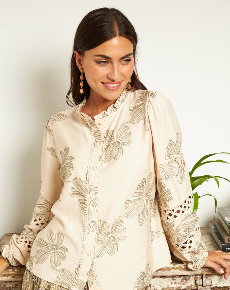 BLUSA ROMÁNTICA FLORA VERDE - Monica Ecco