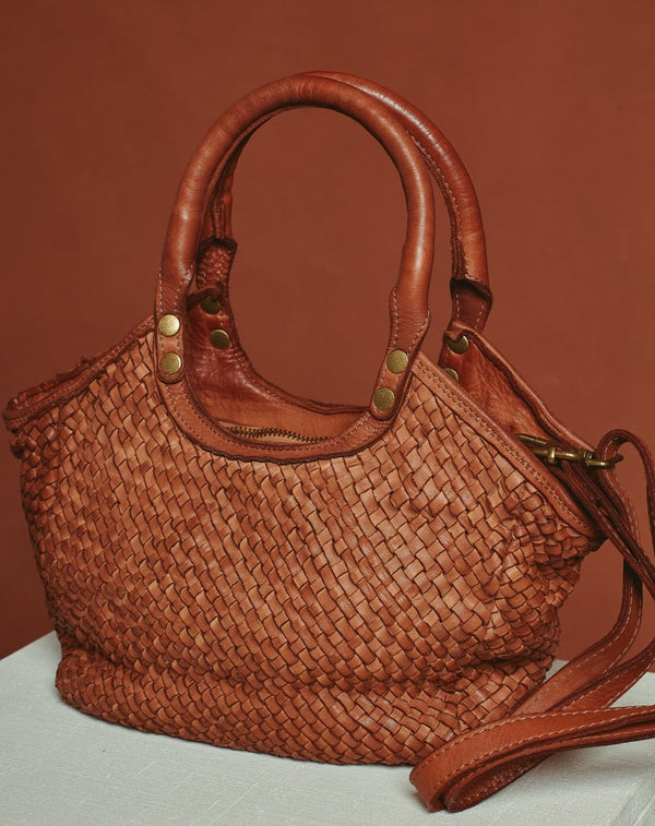 BOLSO PIEL CESTA TRENZADA CUERO - Monica Ecco