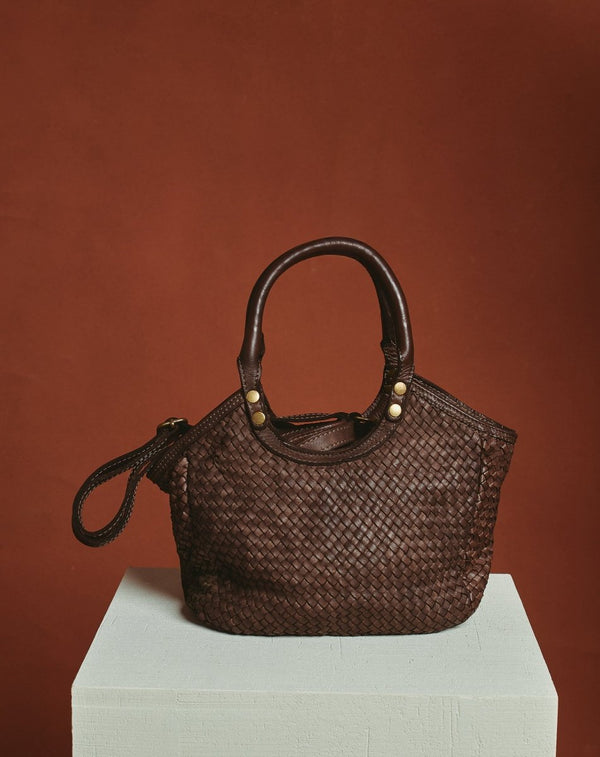 BOLSO PIEL CESTA TRENZADA MARRÓN - Monica Ecco