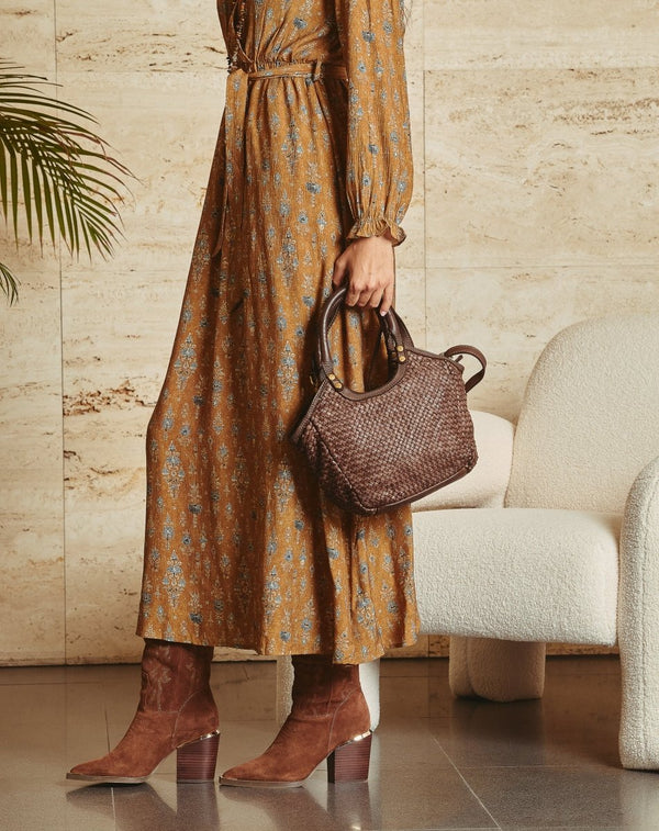 BOLSO PIEL CESTA TRENZADA MARRÓN - Monica Ecco