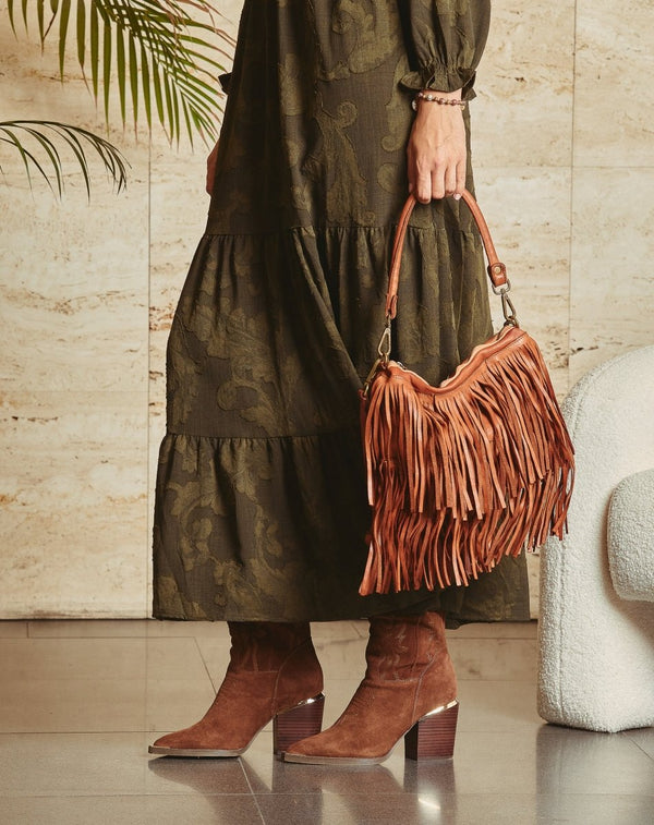 BOLSO PIEL FLECOS CUERO - Monica Ecco