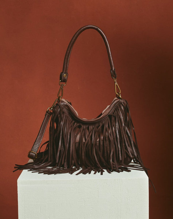 BOLSO PIEL FLECOS MARRÓN - Monica Ecco