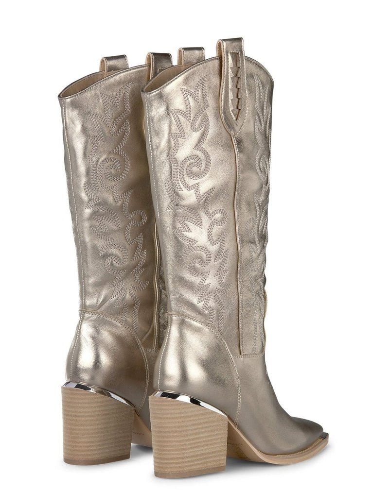 BOTA COWBOY BORDADOS BRONCE - Monica Ecco