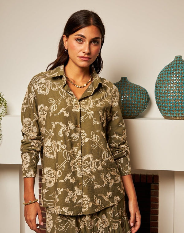 CAMISA BORDADA FLORES MELI KAKHI - Monica Ecco