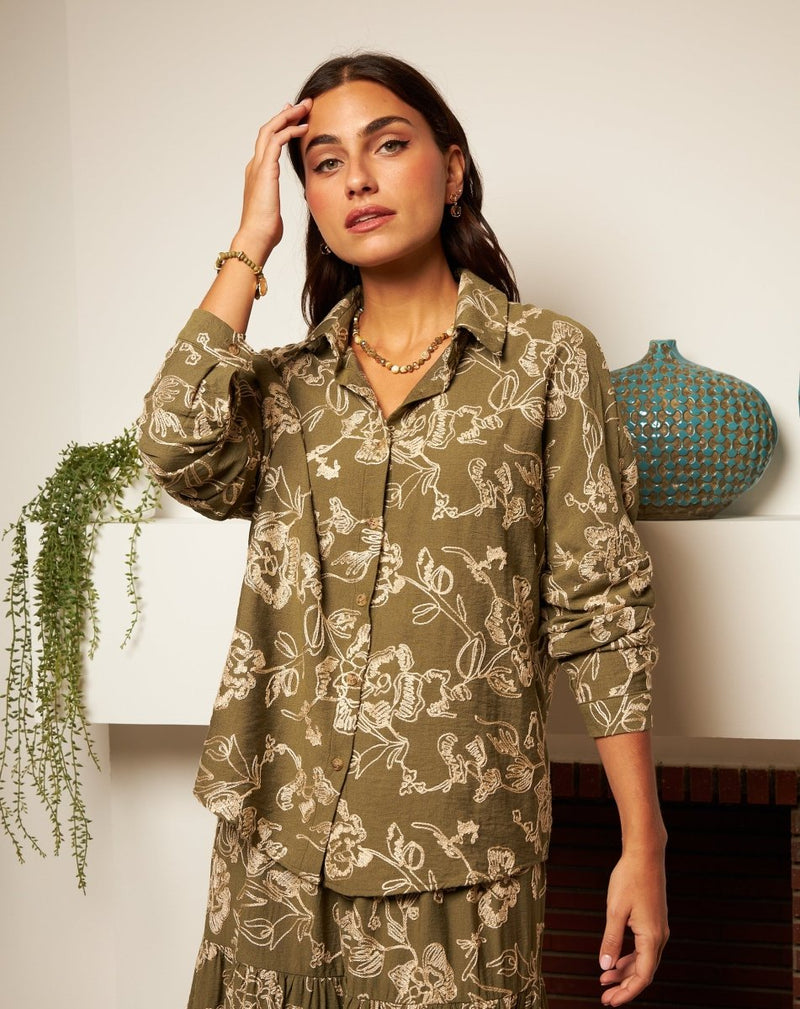 CAMISA BORDADA FLORES MELI KAKHI - Monica Ecco