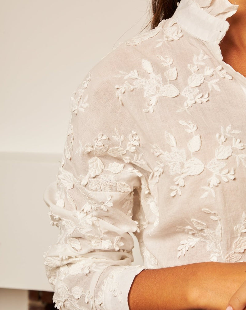 CAMISA FLORAL BORDADA LUISA - Monica Ecco