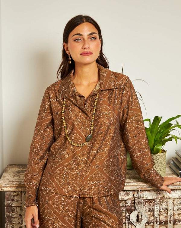 CAMISA FLORES MONA MARRÓN - Monica Ecco