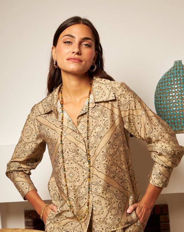 CAMISA FLORES MONA TAUPE - Monica Ecco