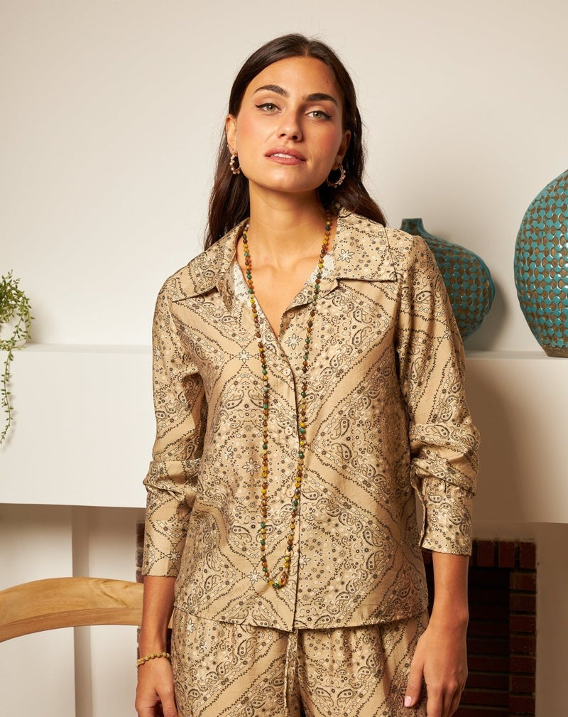 CAMISA FLORES MONA TAUPE - Monica Ecco