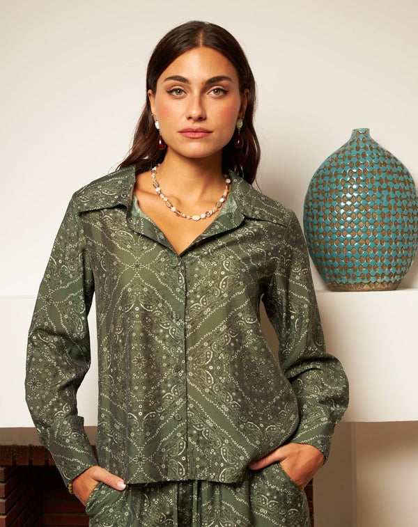 CAMISA FLORES MONA VERDE - Monica Ecco