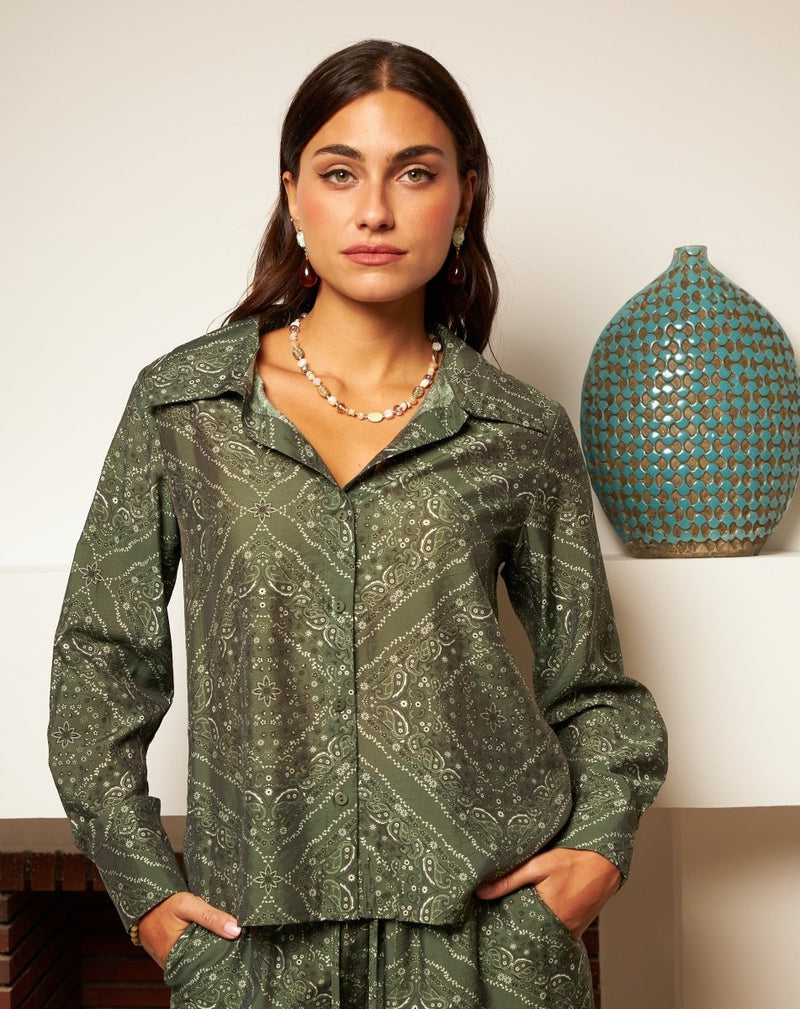 CAMISA FLORES MONA VERDE - Monica Ecco