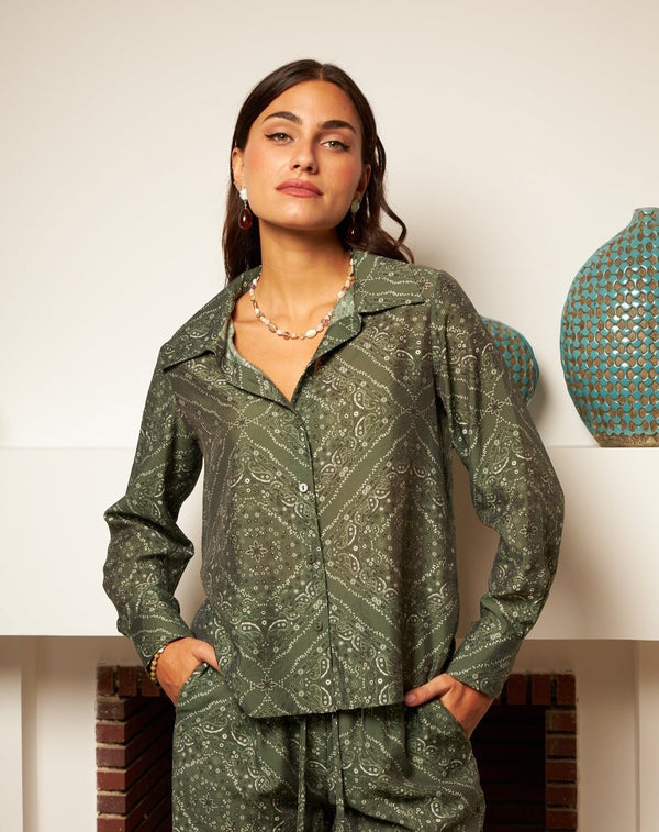 CAMISA FLORES MONA VERDE - Monica Ecco