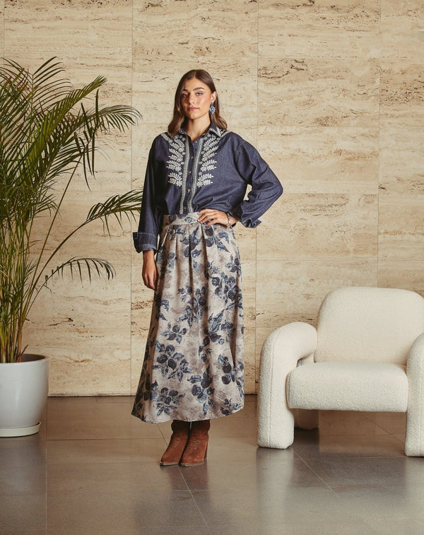 CAMISA JEANS BORDADA - Monica Ecco