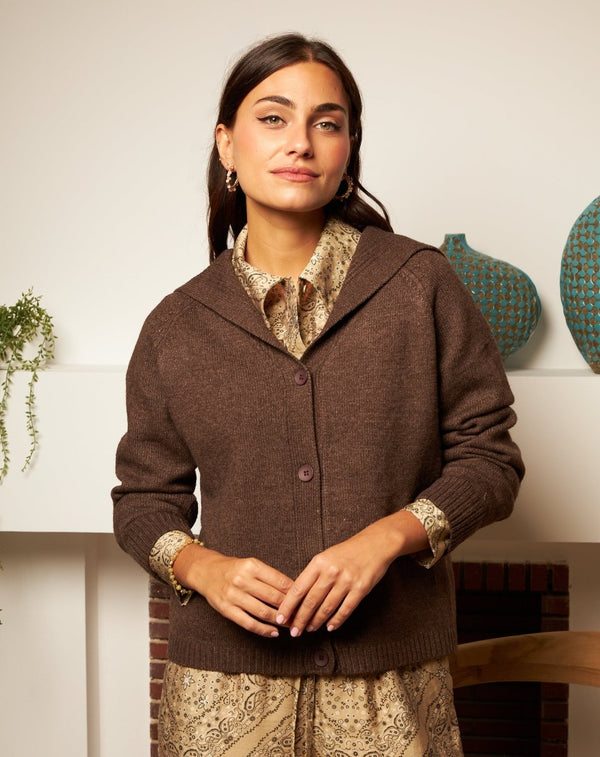 CHAQUETA PUNTO ELISA MARRÓN - Monica Ecco