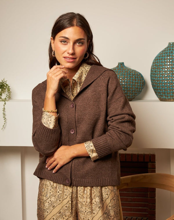 CHAQUETA PUNTO ELISA MARRÓN - Monica Ecco