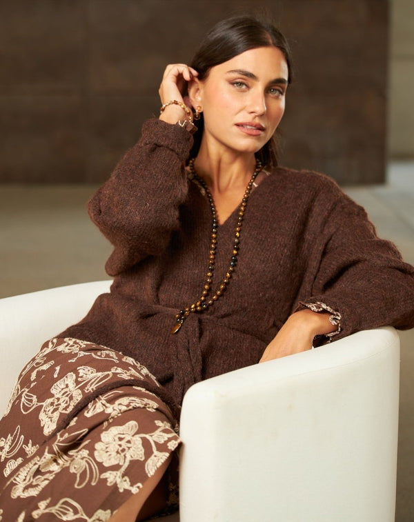 CHAQUETA PUNTO SANDRA MARRÓN - Monica Ecco