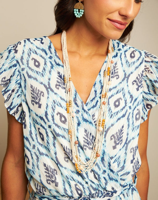COLLAR VUELTAS CUENTAS BEIGE - Monica Ecco