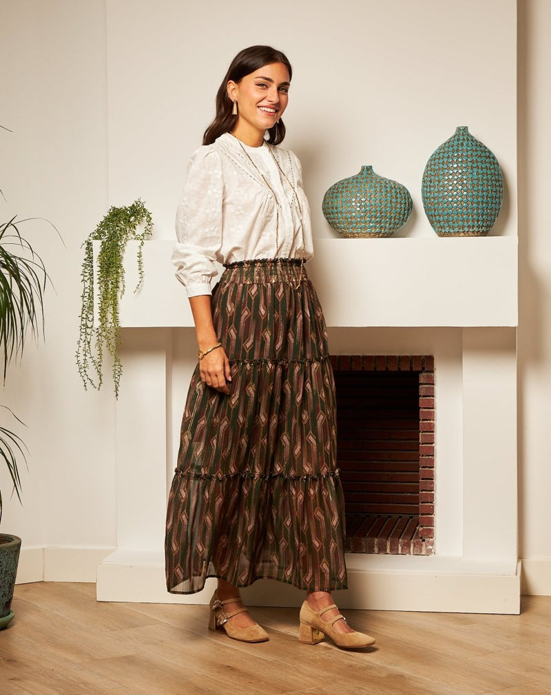 FALDA GEOMÉTRICA VERDE LAURA - Monica Ecco
