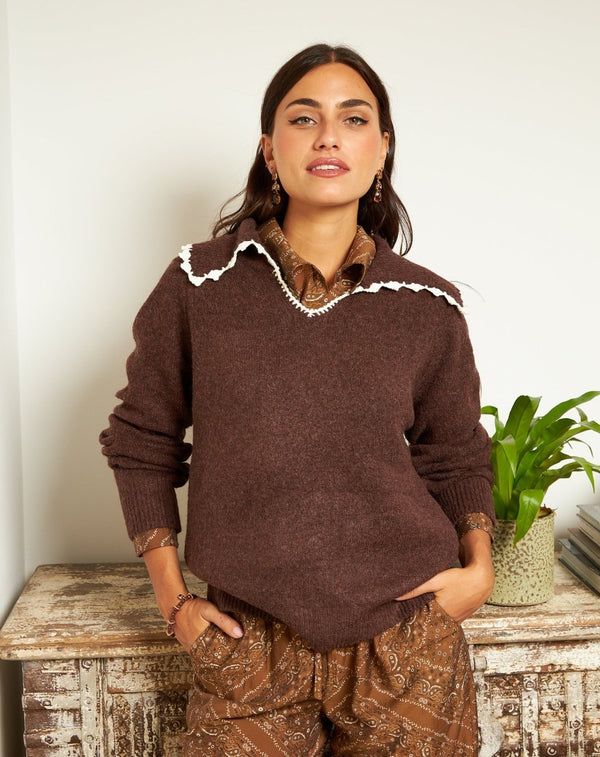 JERSEY CUELLO EVA MARRÓN - Monica Ecco
