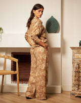 PANTALÓN BORDADO FLORES MELI TAUPE - Monica Ecco