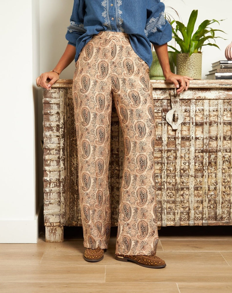 PANTALÓN ESTAMPADO ELOISE BEIGE - Monica Ecco