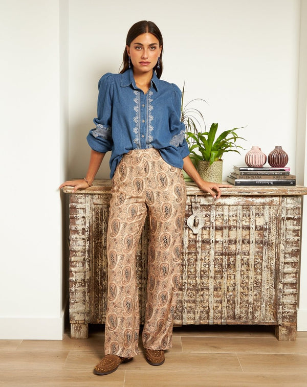 PANTALÓN ESTAMPADO ELOISE BEIGE - Monica Ecco