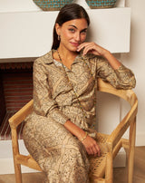 PANTALÓN FLORES MONA TAUPE - Monica Ecco