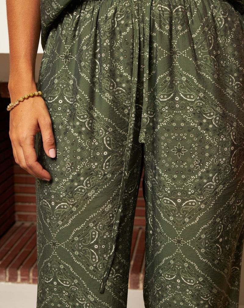 PANTALÓN FLORES MONA VERDE - Monica Ecco